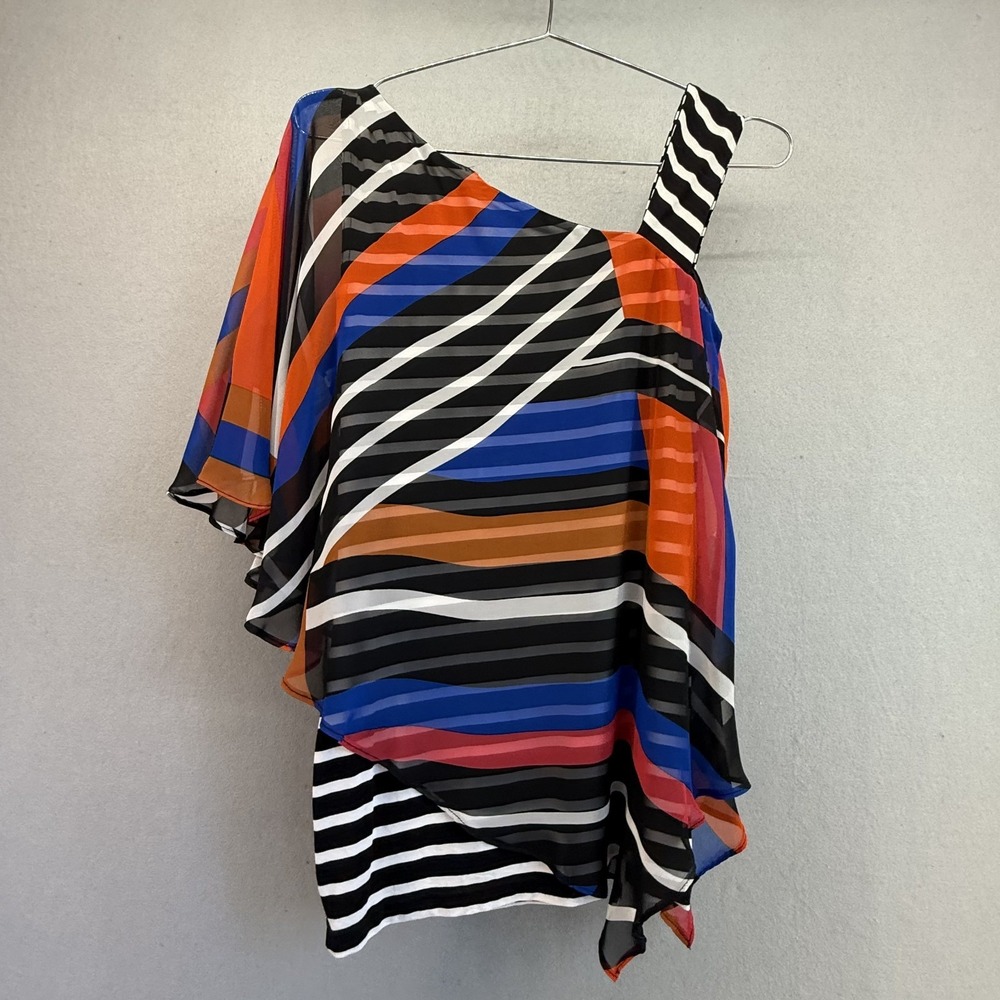 Joseph Ribkoff Asymmetrical‎ Tunic Top 2 US Abstract Stripe Sheer Overlay
